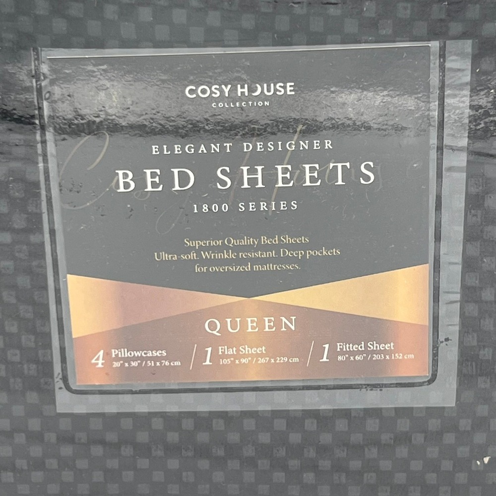 Cosy House Queen Bed Sheets Black Checkered Dots 1800 Series 6pc Set New - Picture 2 of 6